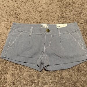 American Eagle blue pinstripe shorty shorts